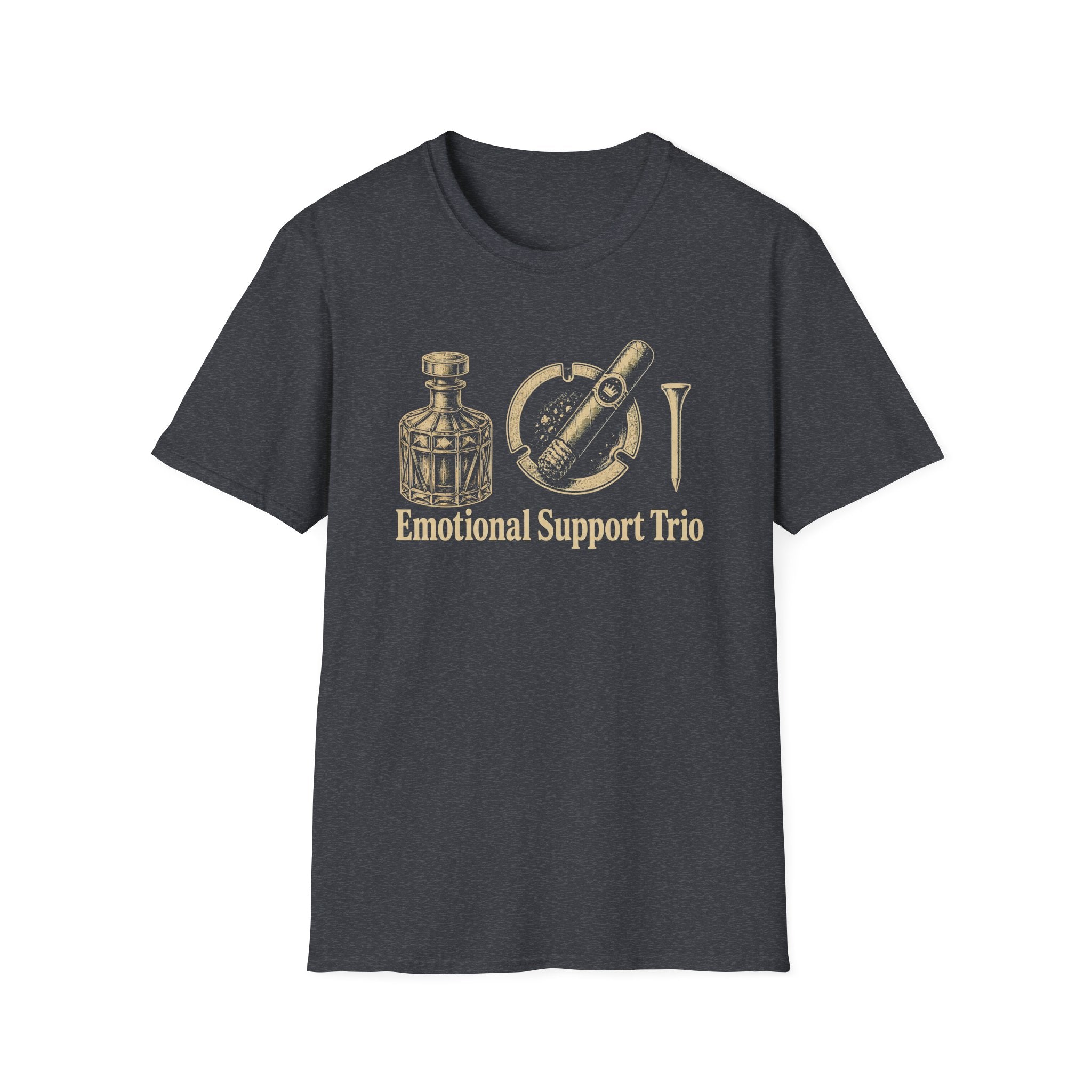 Emotional Support Trio (Whiskey Bottle, Cigar, Golf Tee) T-Shirt