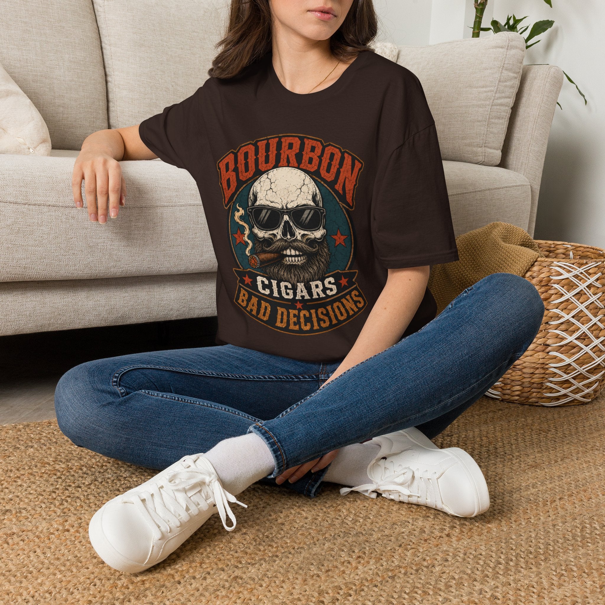 Copy of Bourbon Cigars Bad Decisions T-Shirt — Skull Vintage Bourbon Graphic Tee