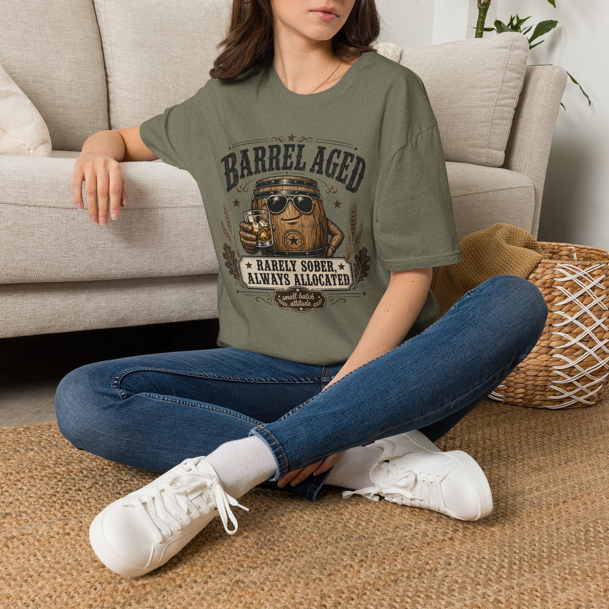 Copy of Barrel Aged T-Shirt — "Barrel Aged: Rarely Sober, Always Allocated" Vintage Whiskey Tee