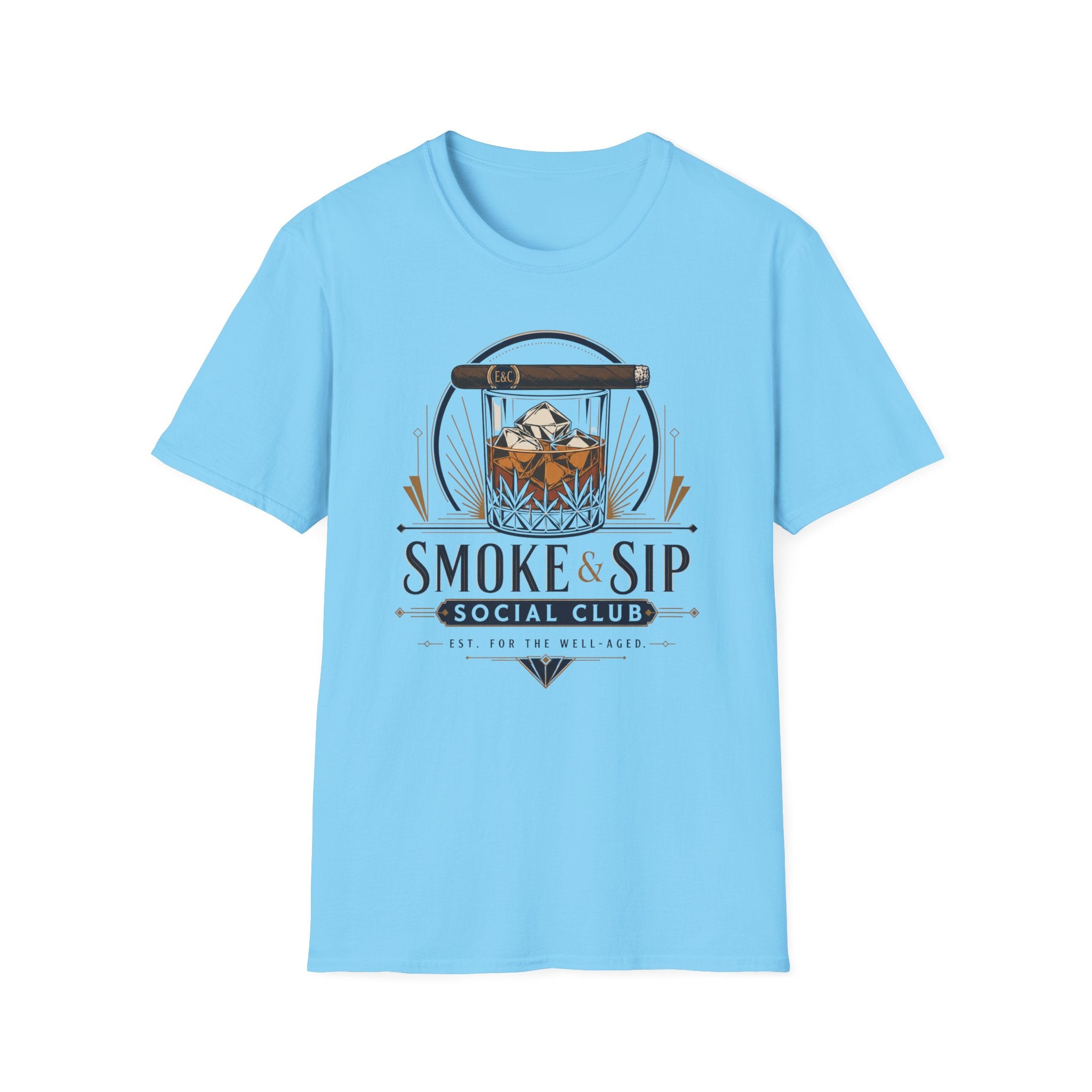 Copy of Smoke & Sip T-Shirt — 'Smoke & Sip Social Club' Whiskey Glass & Cigar Design
