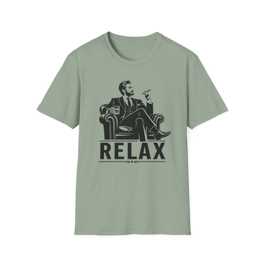 Relax Lounge T-Shirt — Vintage Gentleman Smoking with 'RELAX' Graphic