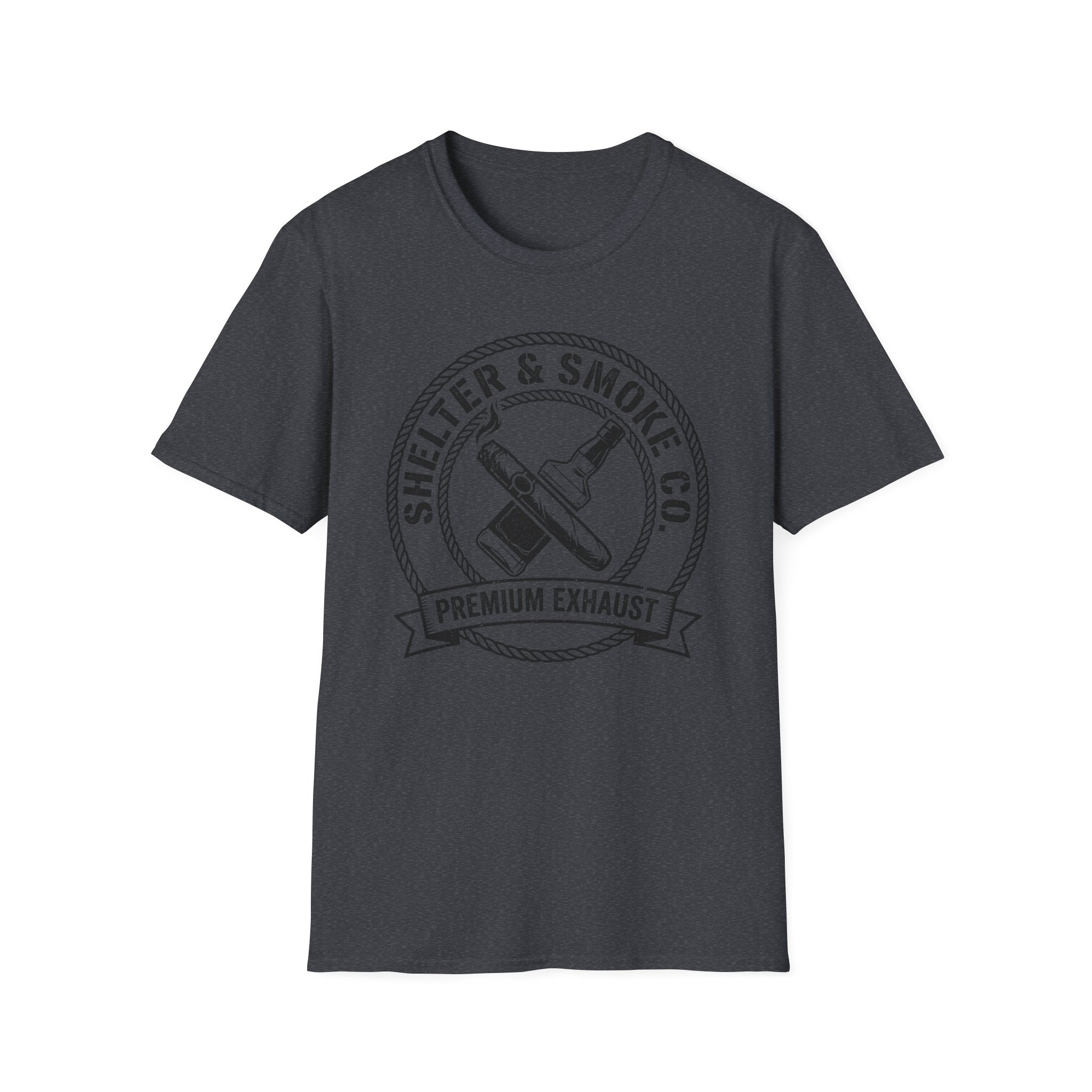 Copy of Shelter & Smoke Co. Vintage Logo T-Shirt — 'Premium Exhaust' Retro Graphic Tee