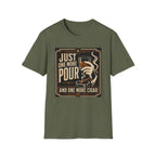 Whiskey & Cigar T-Shirt — "Just One More Pour (And One More Cigar)" Retro Bar Graphic