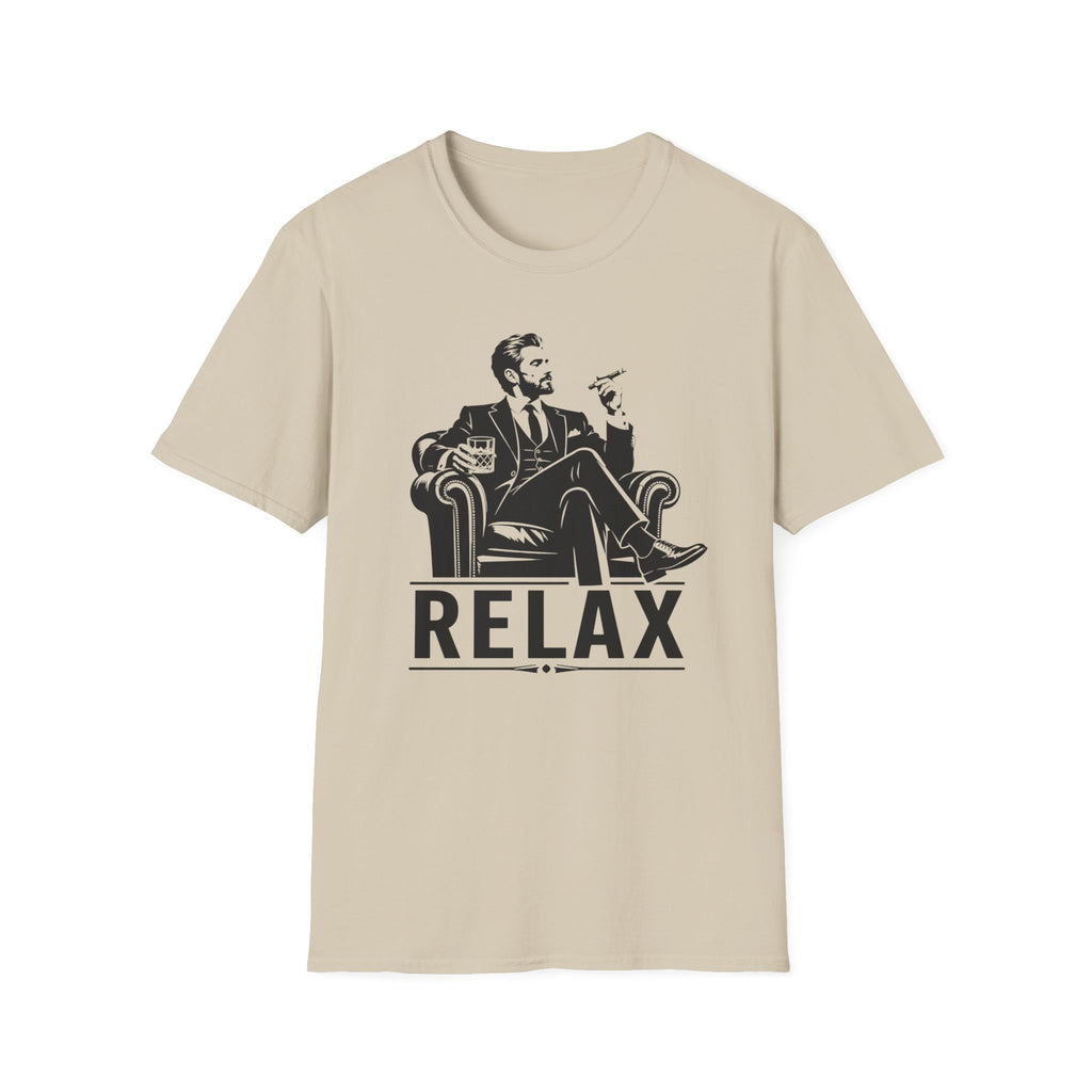 Relax Lounge T-Shirt — Vintage Gentleman Smoking with 'RELAX' Graphic