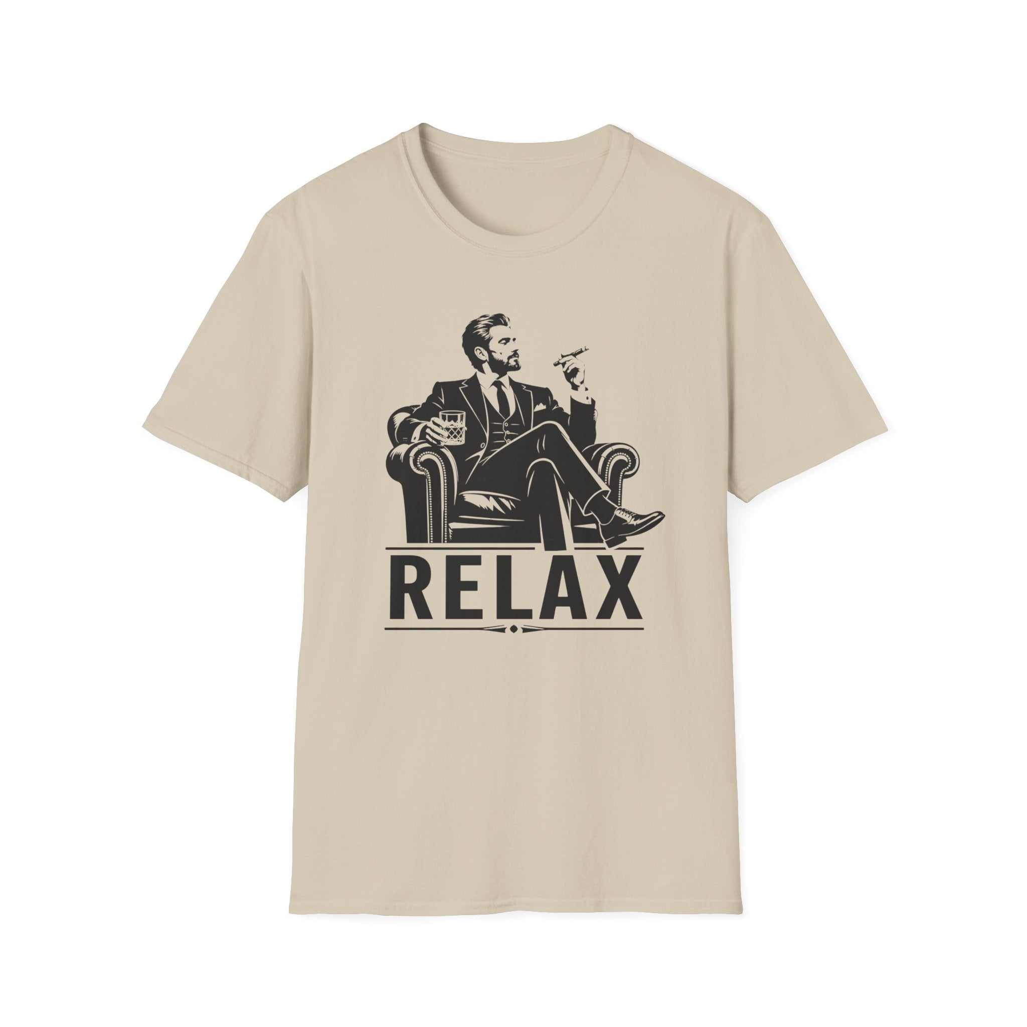 Relax Lounge T-Shirt — Vintage Gentleman Smoking with 'RELAX' Graphic