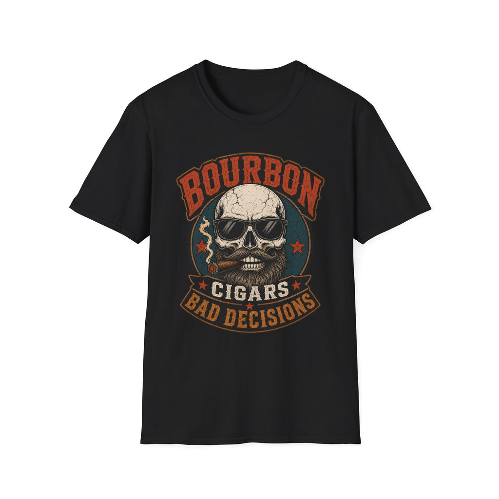 Copy of Bourbon Cigars Bad Decisions T-Shirt — Skull Vintage Bourbon Graphic Tee