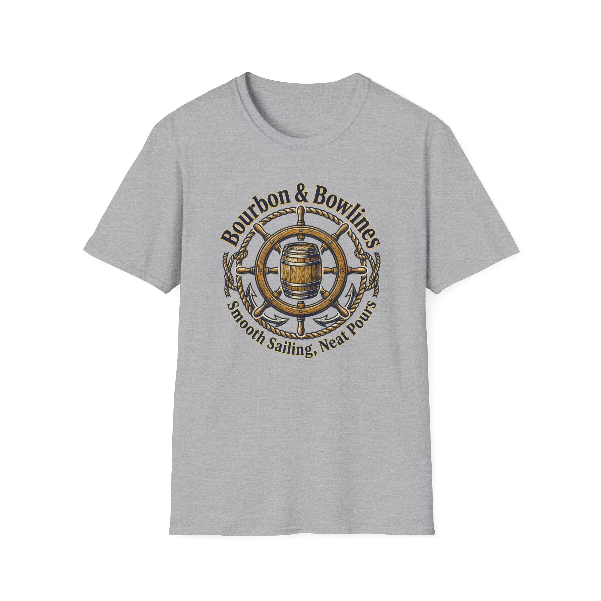 Bourbon & Bowlines — Nautical Whiskey Sailing Graphic T-Shirt