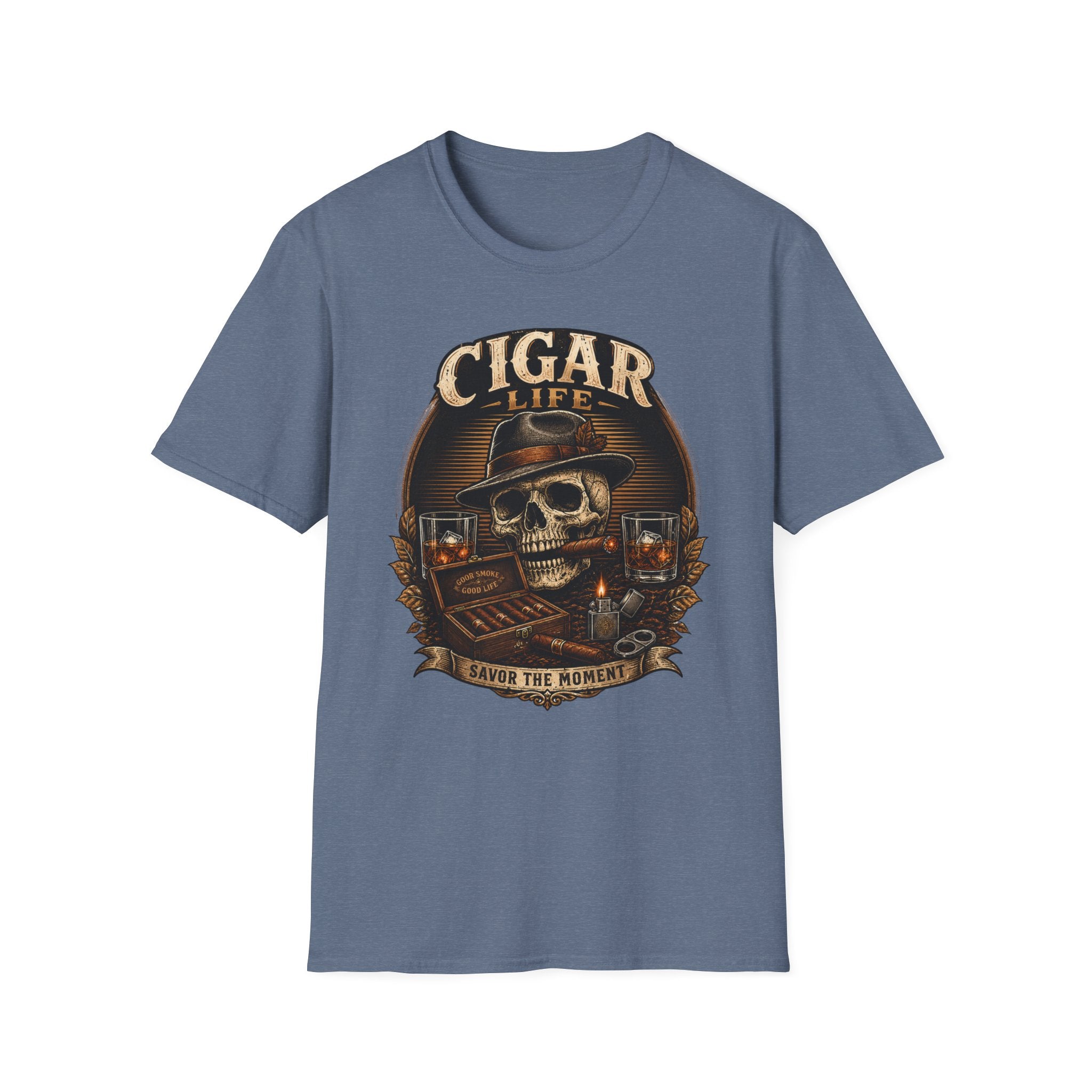 Copy of Cigar Life Skull T‑Shirt — Vintage Biker Cigar Smoking Tee