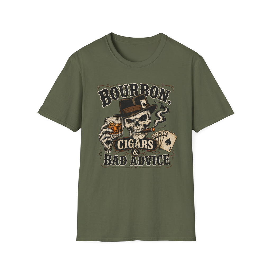 Bourbon, Cigars & Bad Advice Skull T-Shirt