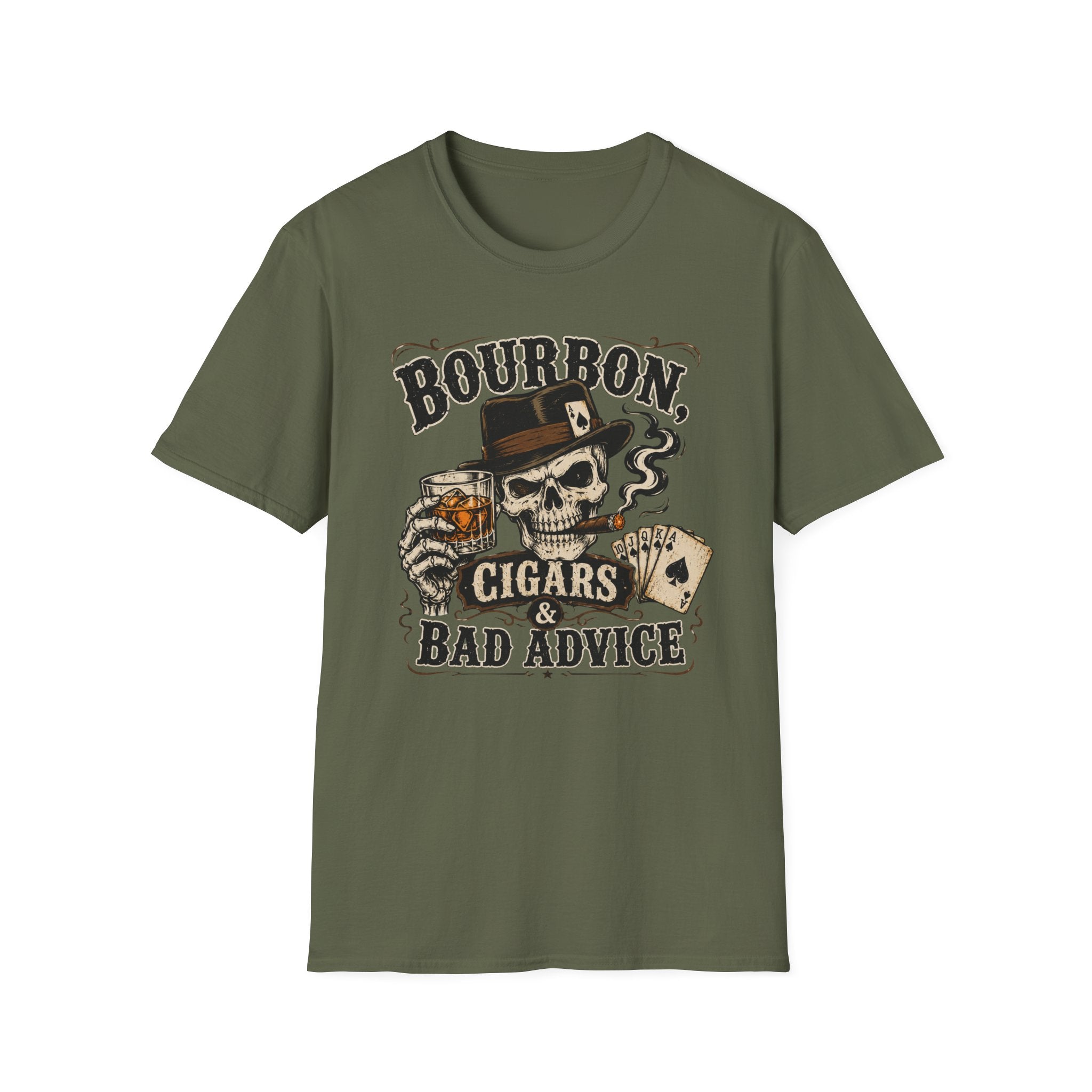 Bourbon, Cigars & Bad Advice Skull T-Shirt