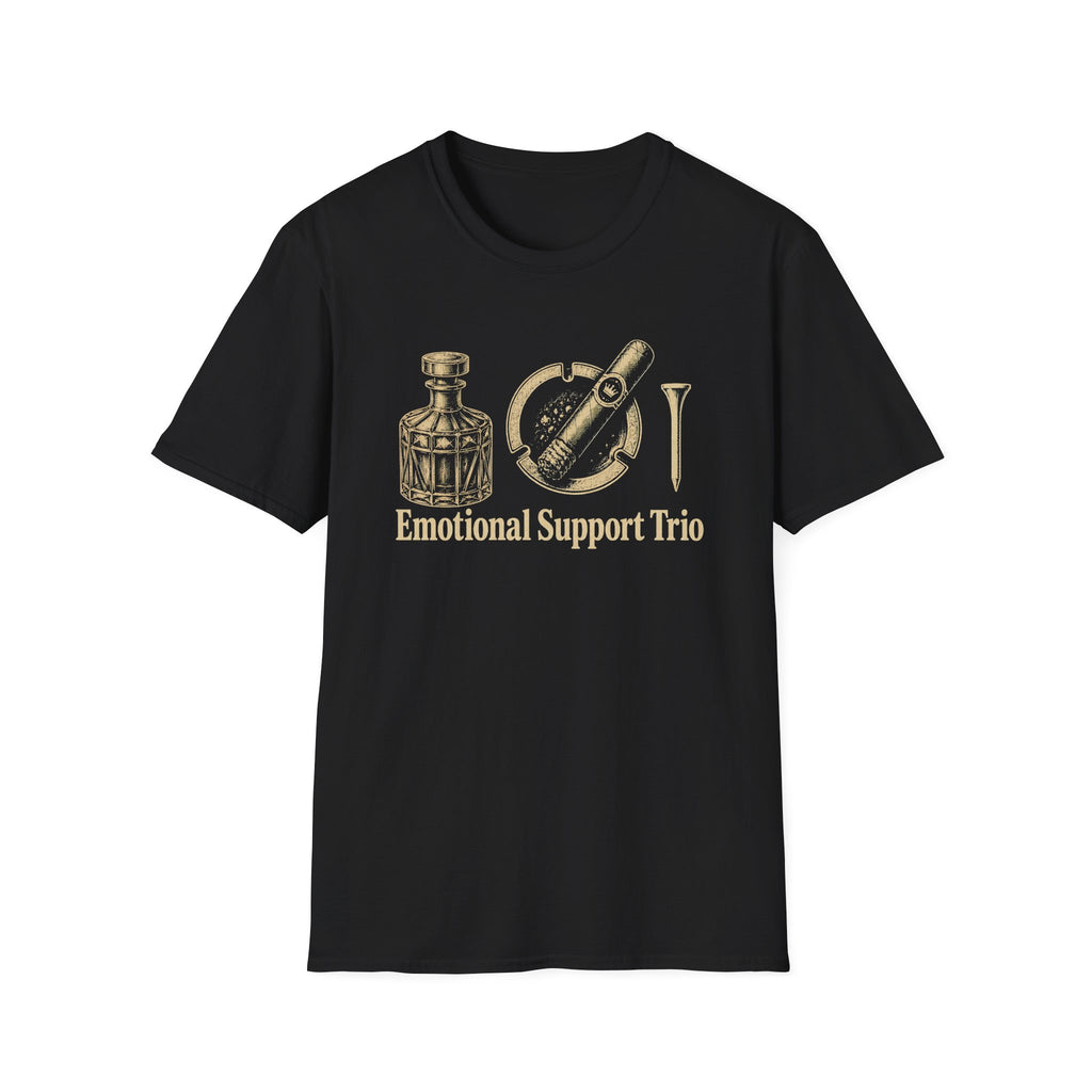 Emotional Support Trio (Whiskey Bottle, Cigar, Golf Tee) T-Shirt