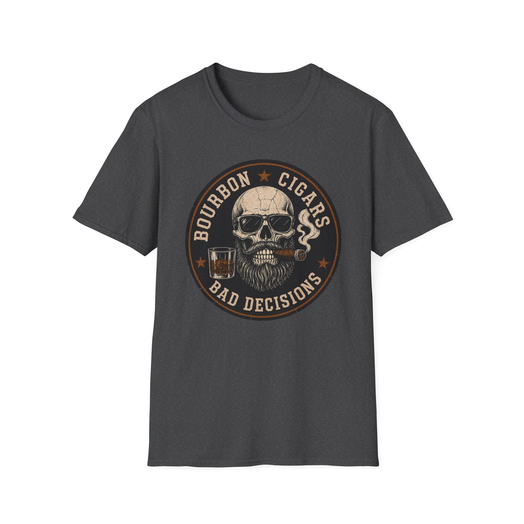 Bourbon Cigars Bad Decisions Skull T-Shirt