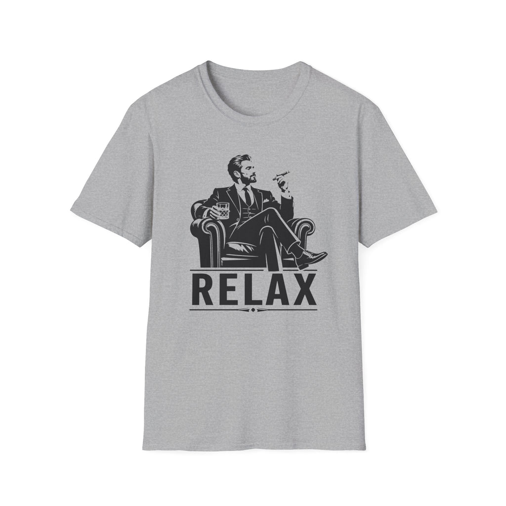 Relax Lounge T-Shirt — Vintage Gentleman Smoking with 'RELAX' Graphic