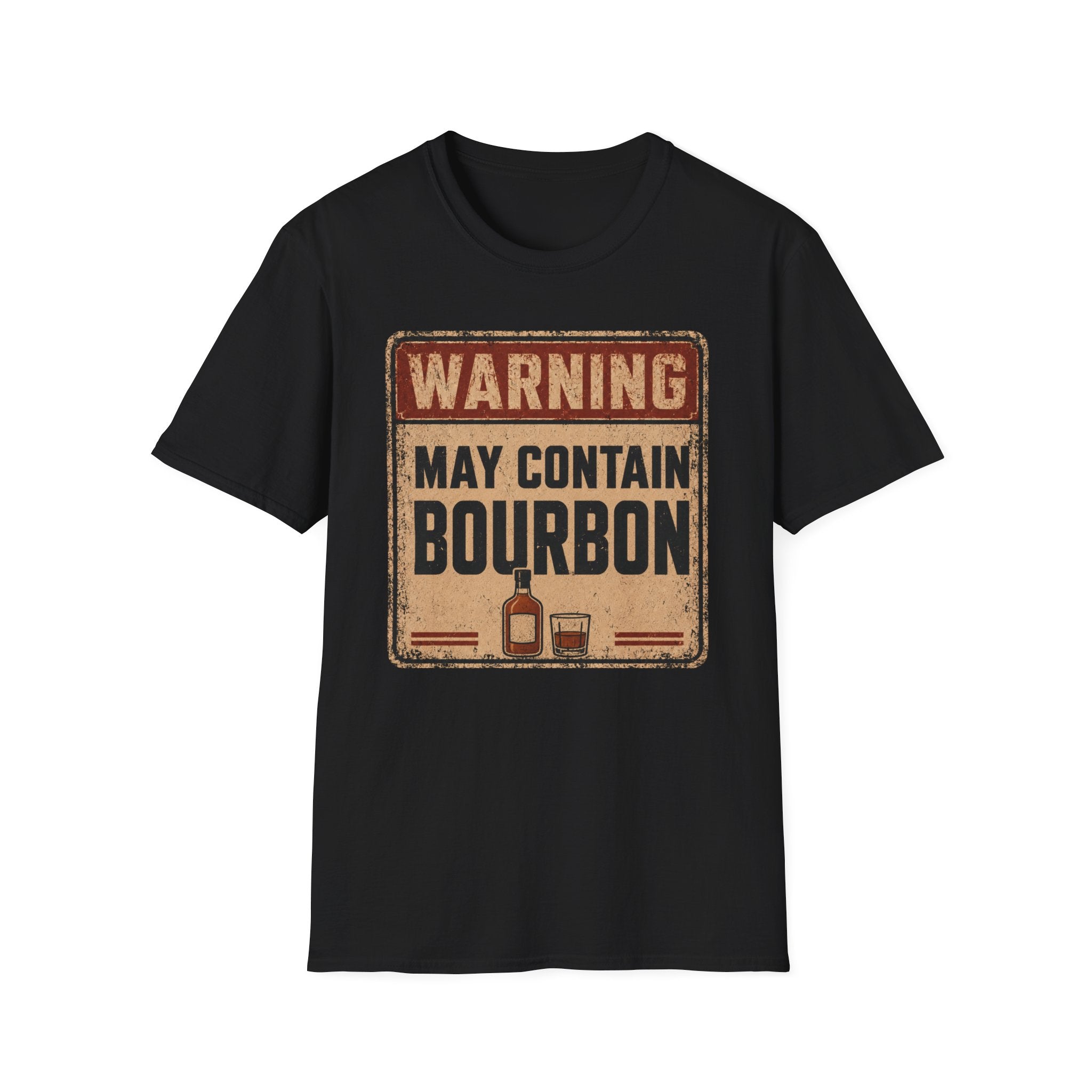 Copy of Warning May Contain Bourbon T-Shirt — Vintage Whiskey Sign Tee