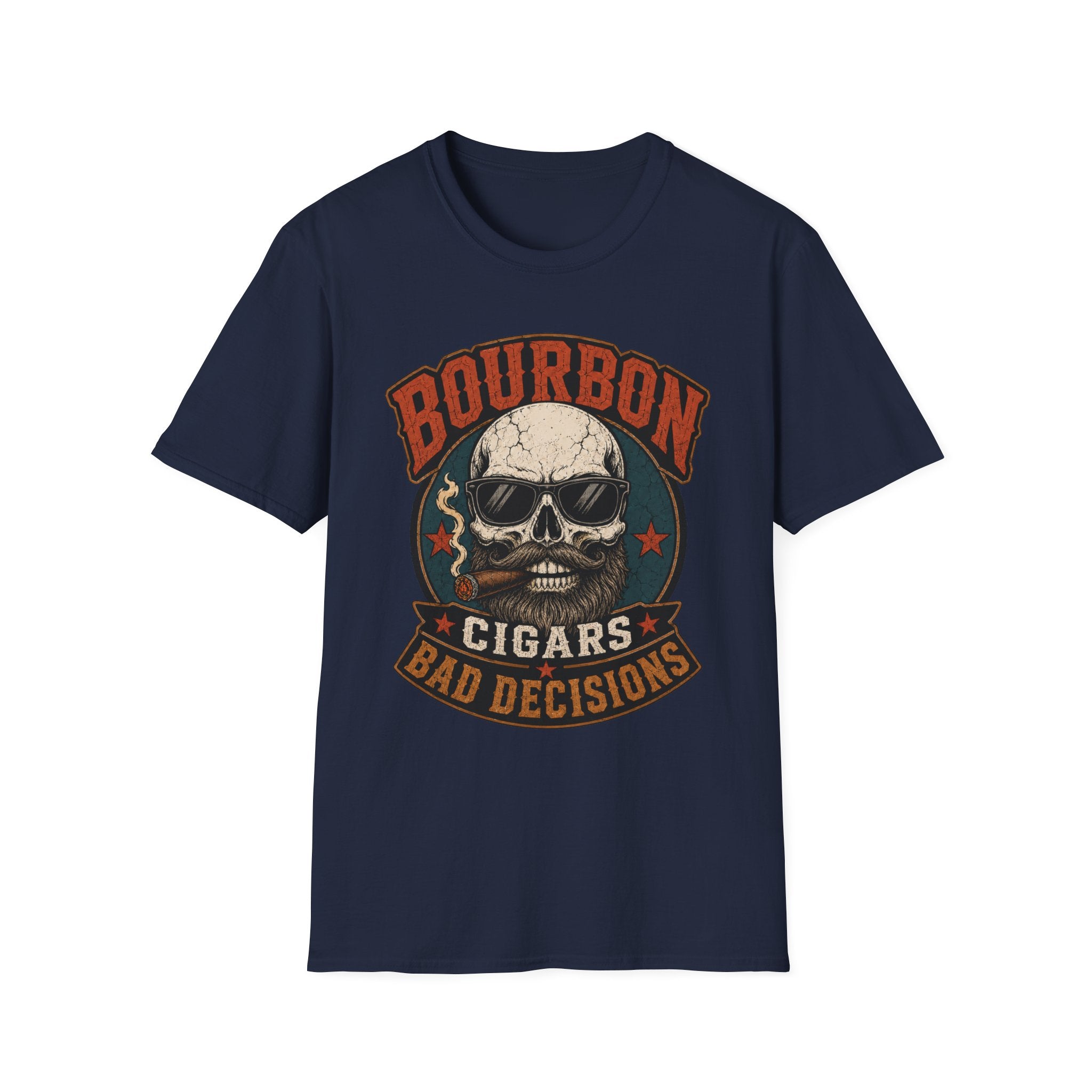 Copy of Bourbon Cigars Bad Decisions T-Shirt — Skull Vintage Bourbon Graphic Tee