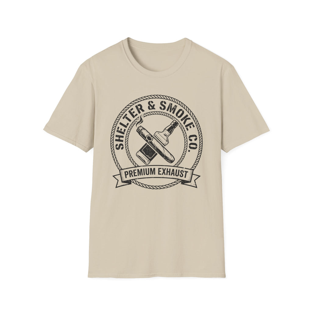 Copy of Shelter & Smoke Co. Vintage Logo T-Shirt — 'Premium Exhaust' Retro Graphic Tee