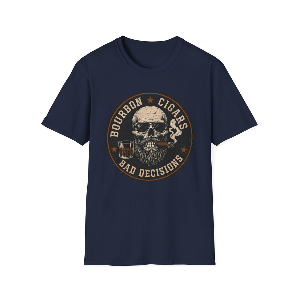 Bourbon Cigars Bad Decisions Skull T-Shirt