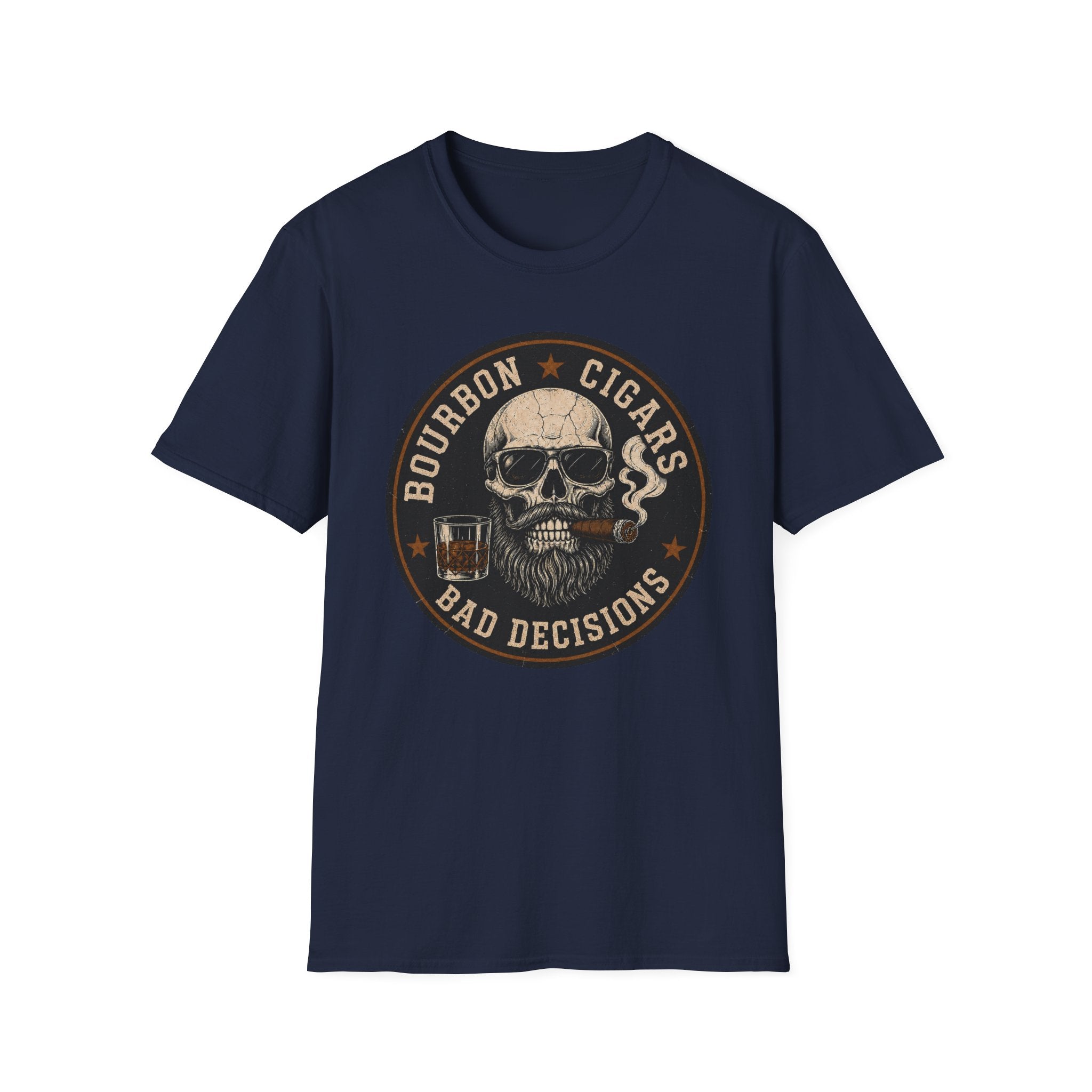 Bourbon Cigars Bad Decisions Skull T-Shirt