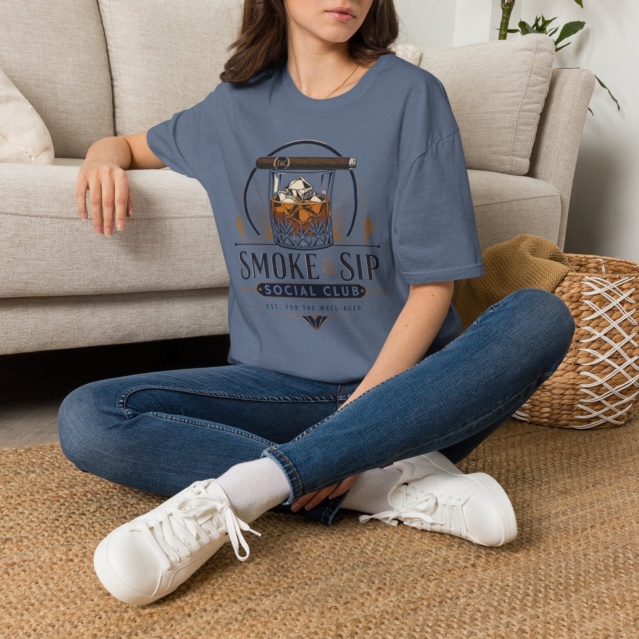 Copy of Smoke & Sip T-Shirt — 'Smoke & Sip Social Club' Whiskey Glass & Cigar Design