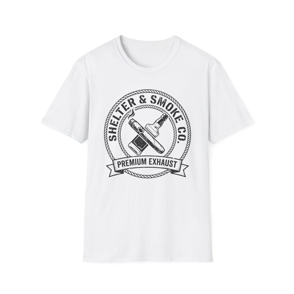 Copy of Shelter & Smoke Co. Vintage Logo T-Shirt — 'Premium Exhaust' Retro Graphic Tee
