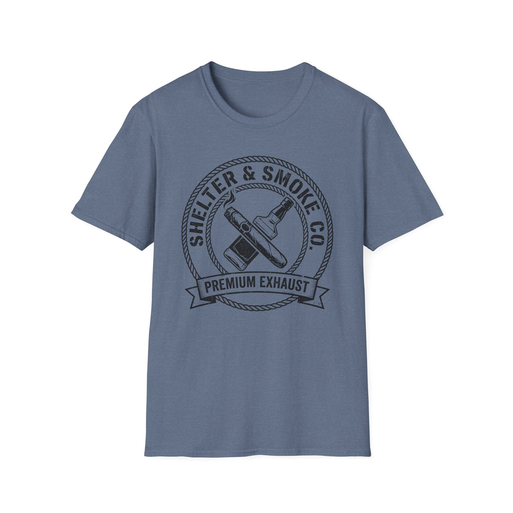 Copy of Shelter & Smoke Co. Vintage Logo T-Shirt — 'Premium Exhaust' Retro Graphic Tee