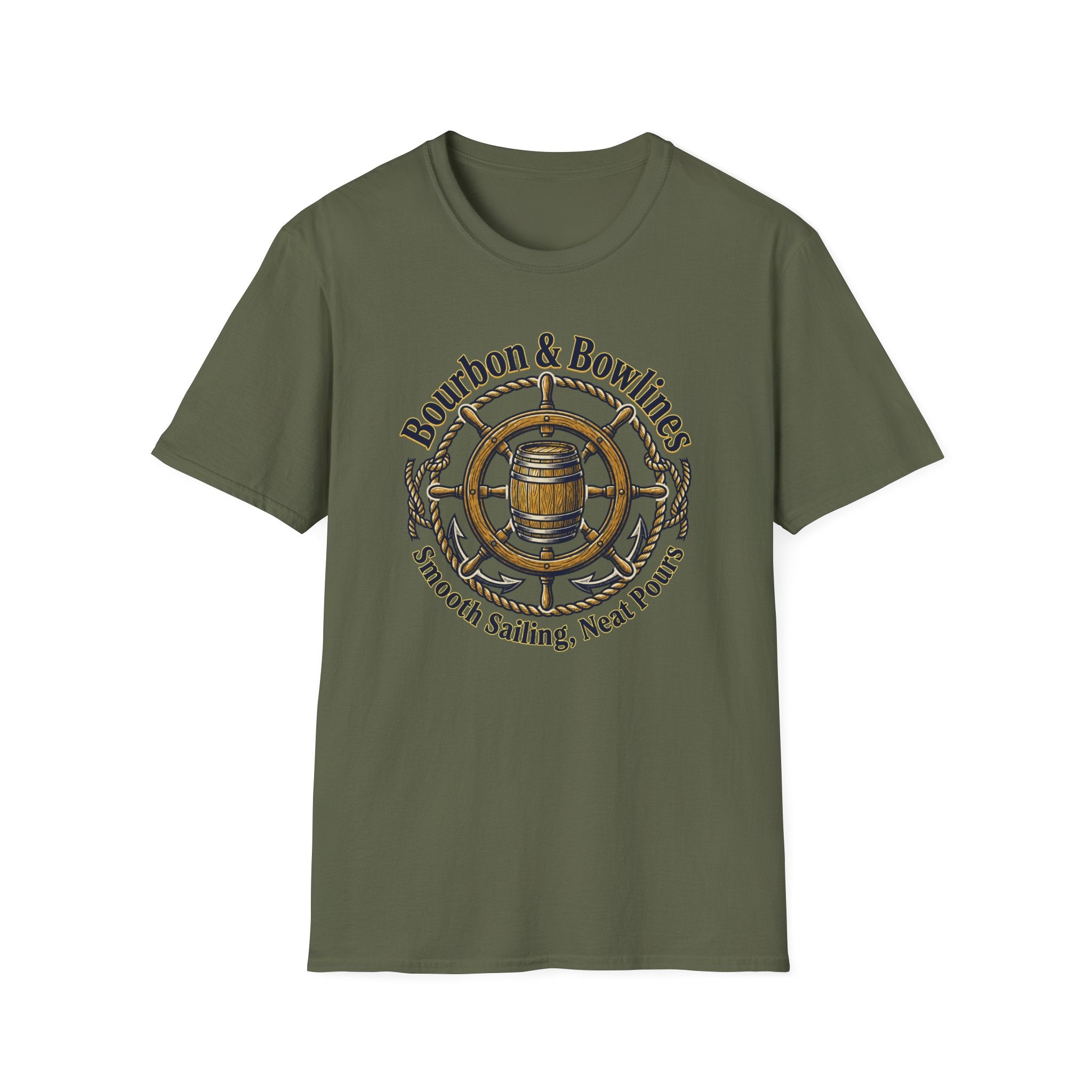 Bourbon & Bowlines — Nautical Whiskey Sailing Graphic T-Shirt