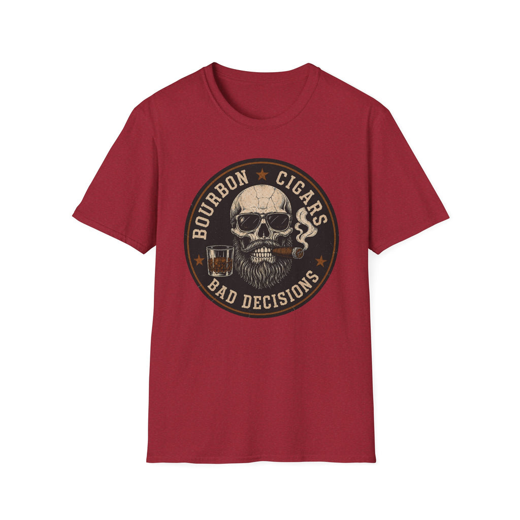 Bourbon Cigars Bad Decisions Skull T-Shirt