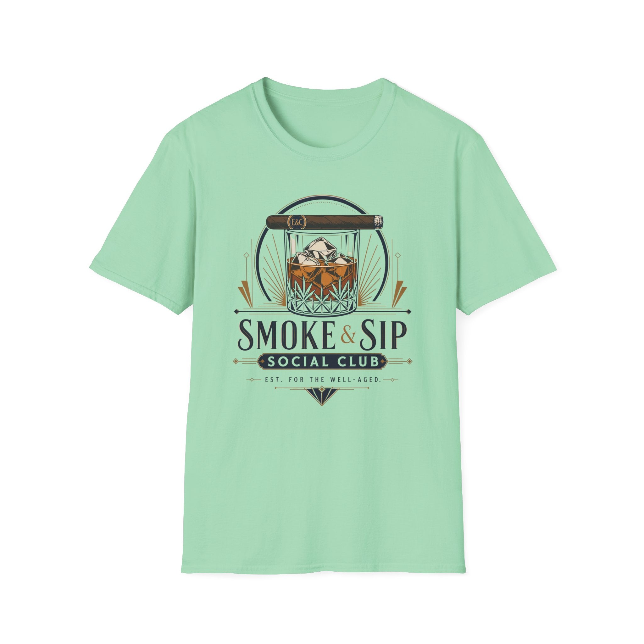 Copy of Smoke & Sip T-Shirt — 'Smoke & Sip Social Club' Whiskey Glass & Cigar Design