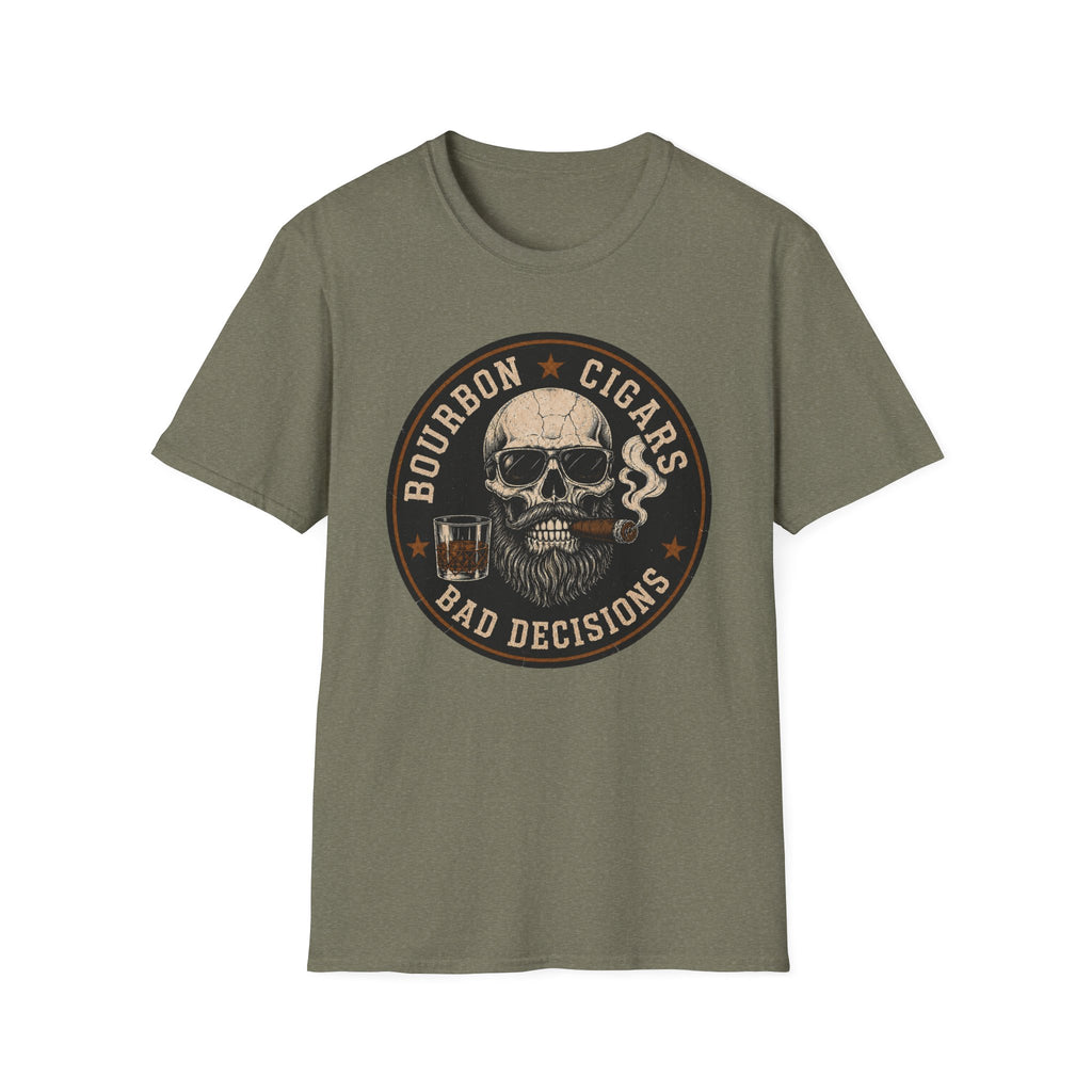 Bourbon Cigars Bad Decisions Skull T-Shirt