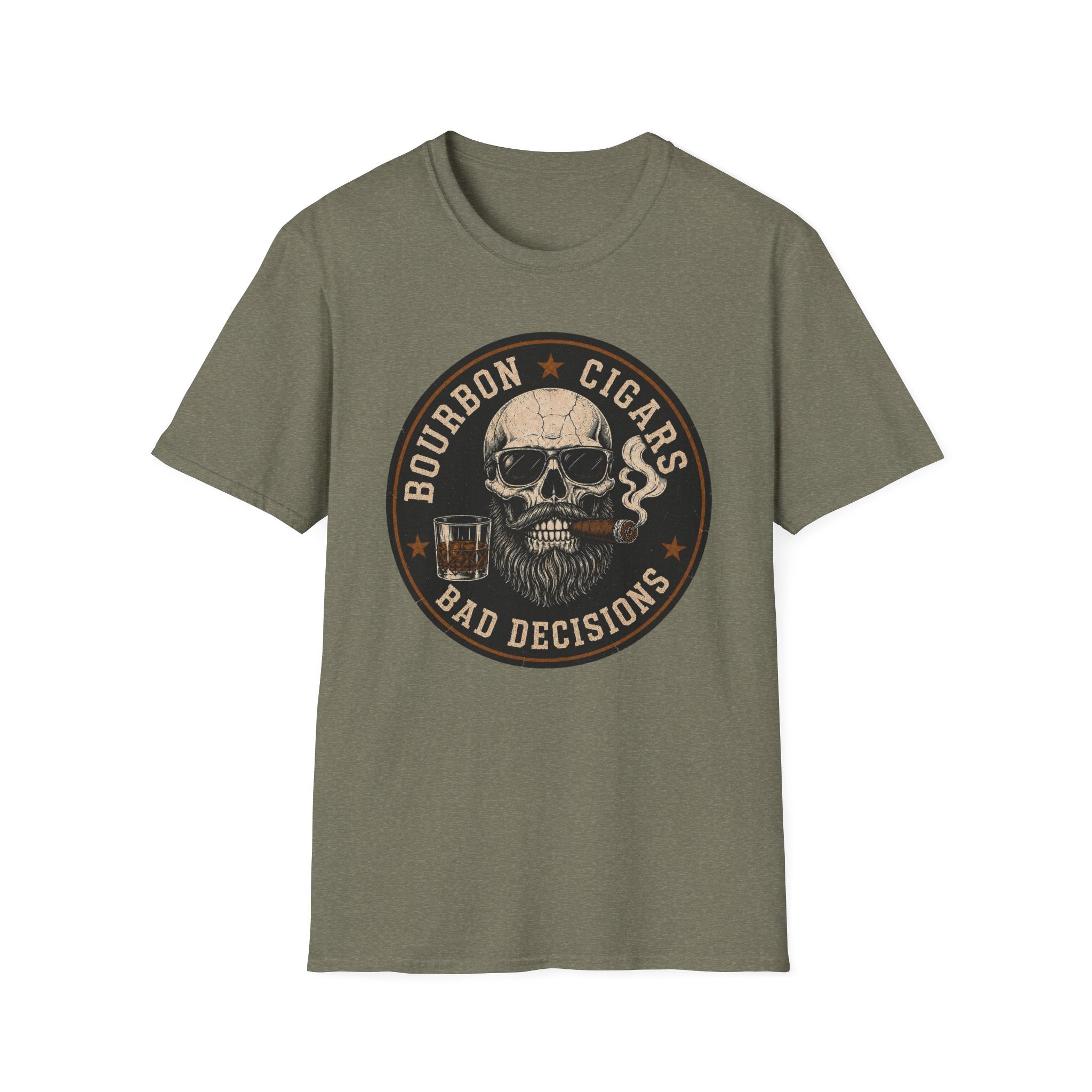 Bourbon Cigars Bad Decisions Skull T-Shirt