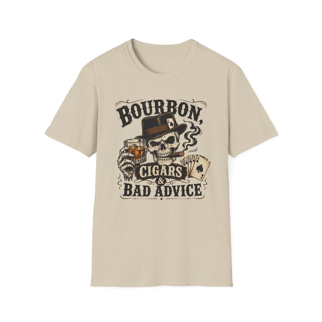 Copy of Bourbon, Cigars & Bad Advice T-Shirt — Skull Whiskey Bar Graphic Tee