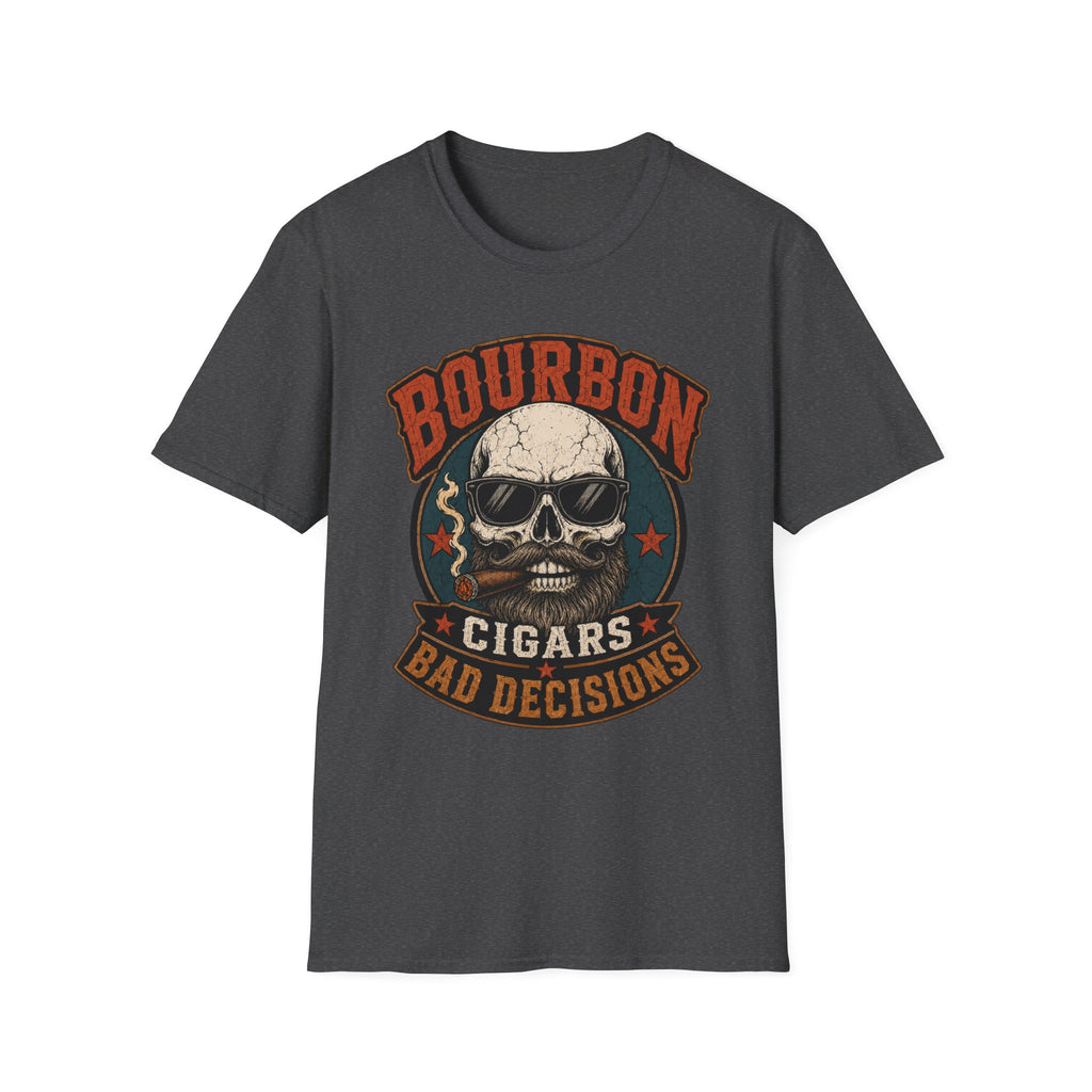 Copy of Bourbon Cigars Bad Decisions T-Shirt — Skull Vintage Bourbon Graphic Tee