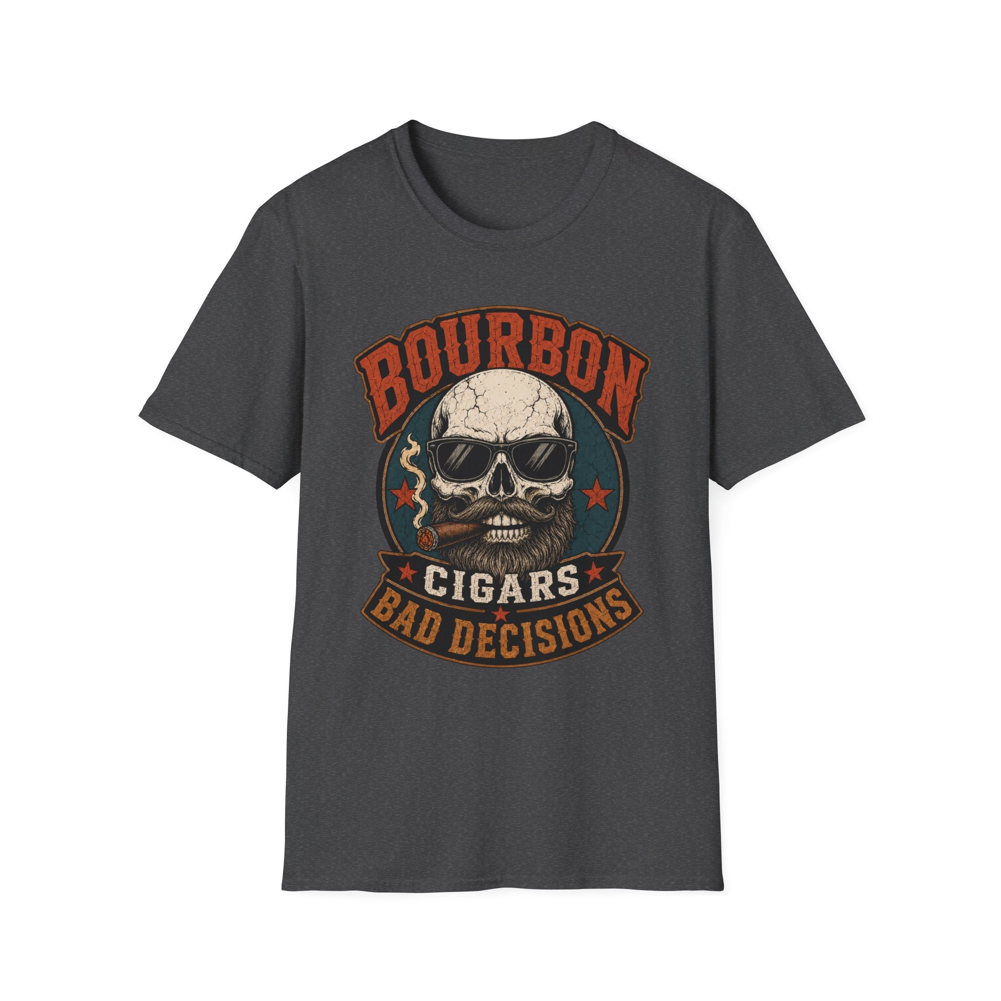 Copy of Bourbon Cigars Bad Decisions T-Shirt — Skull Vintage Bourbon Graphic Tee