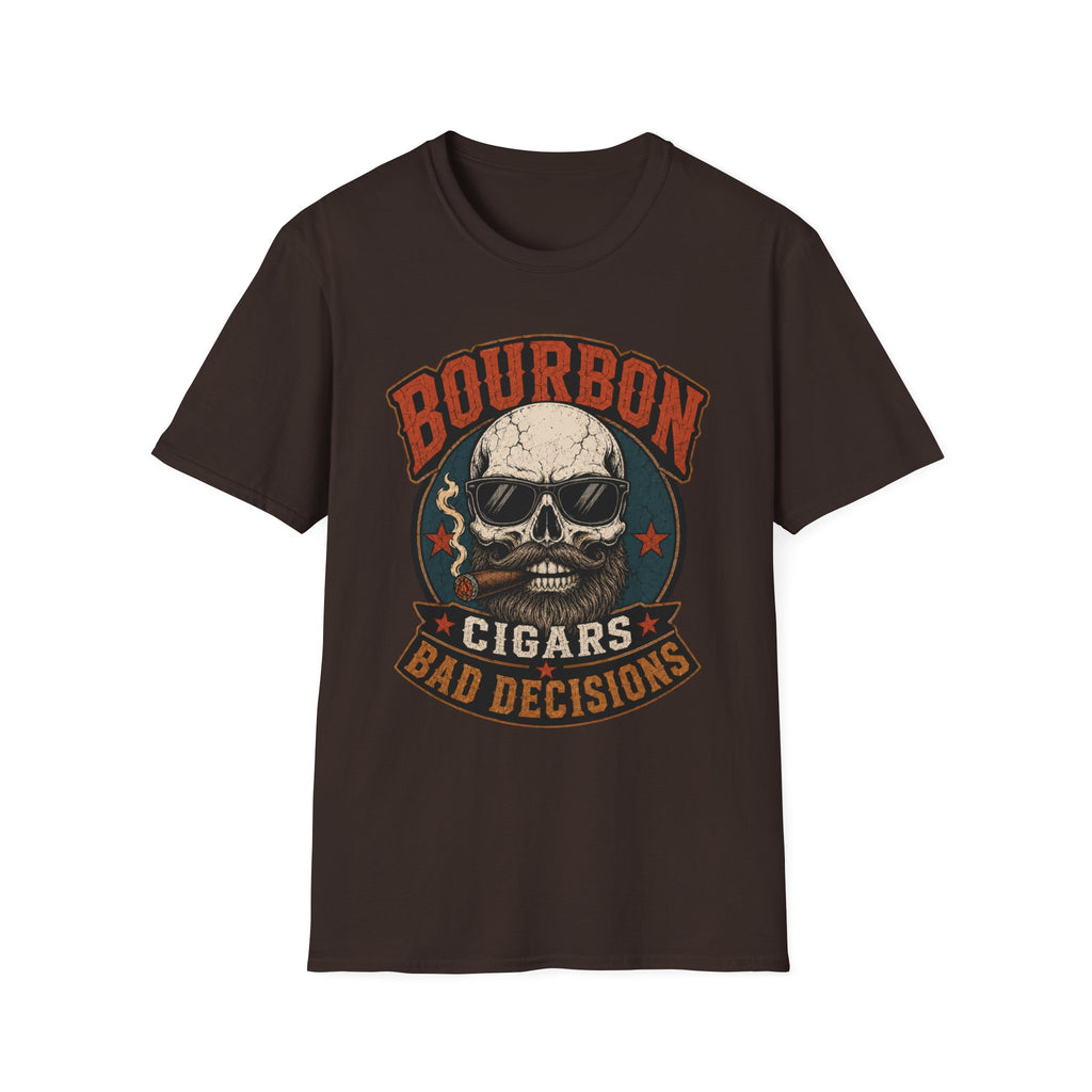 Copy of Bourbon Cigars Bad Decisions T-Shirt — Skull Vintage Bourbon Graphic Tee