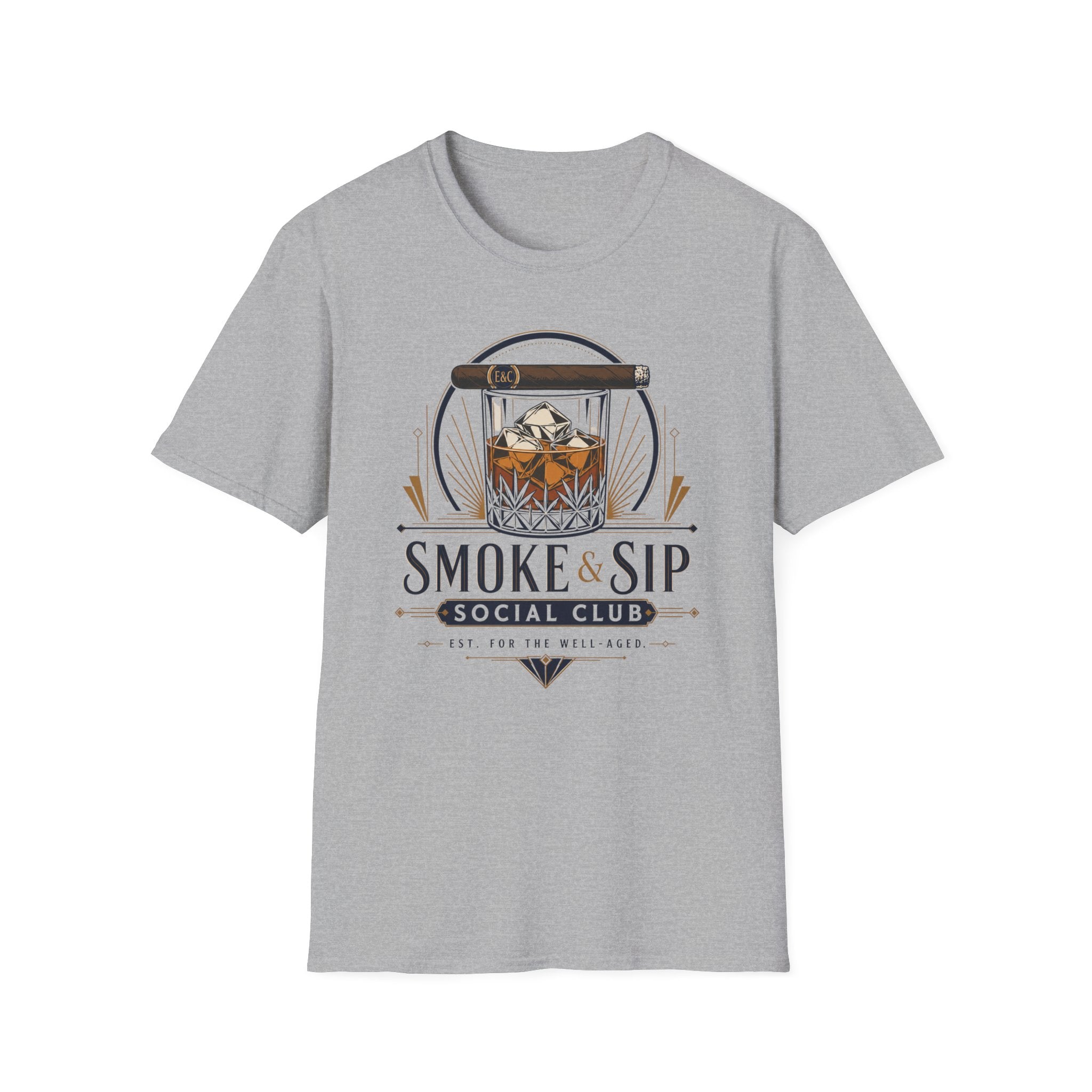 Copy of Smoke & Sip T-Shirt — 'Smoke & Sip Social Club' Whiskey Glass & Cigar Design