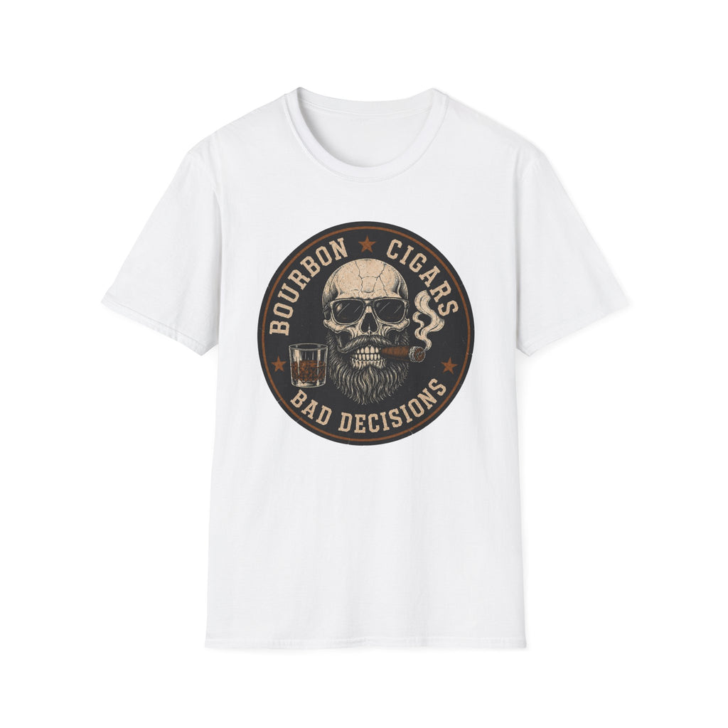 Bourbon Cigars Bad Decisions Skull T-Shirt
