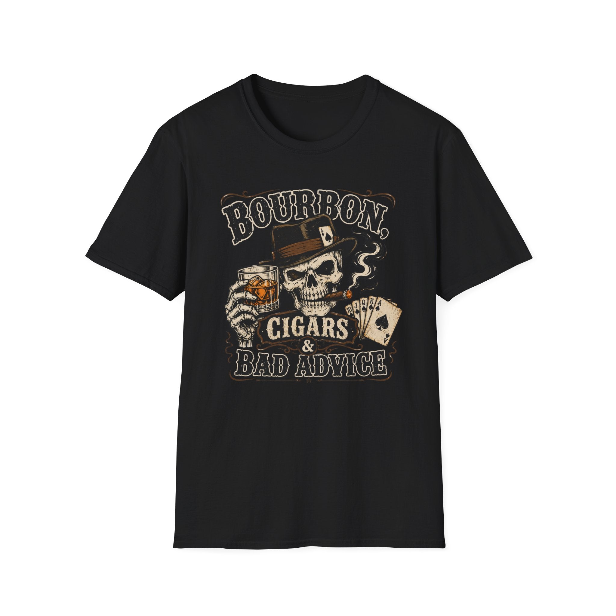 Bourbon, Cigars & Bad Advice Skull T-Shirt