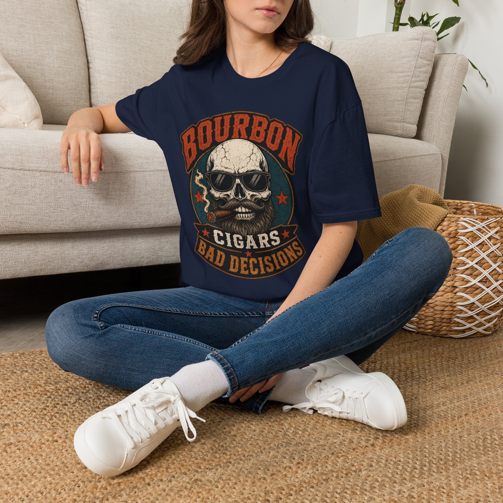 Copy of Bourbon Cigars Bad Decisions T-Shirt — Skull Vintage Bourbon Graphic Tee