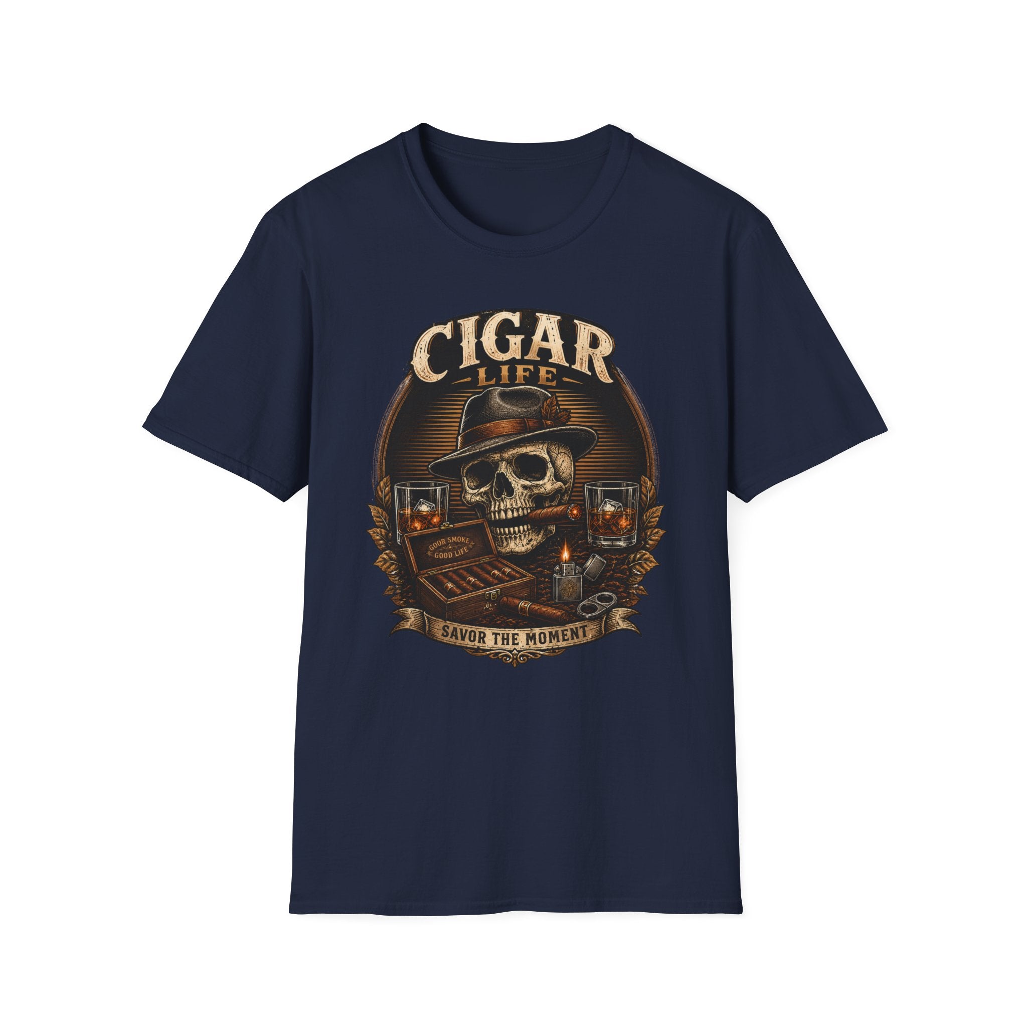 Copy of Cigar Life Skull T‑Shirt — Vintage Biker Cigar Smoking Tee