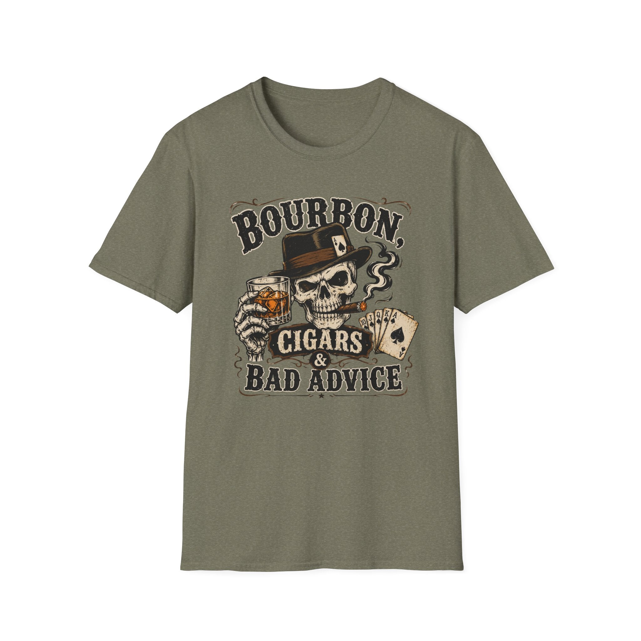 Bourbon, Cigars & Bad Advice Skull T-Shirt