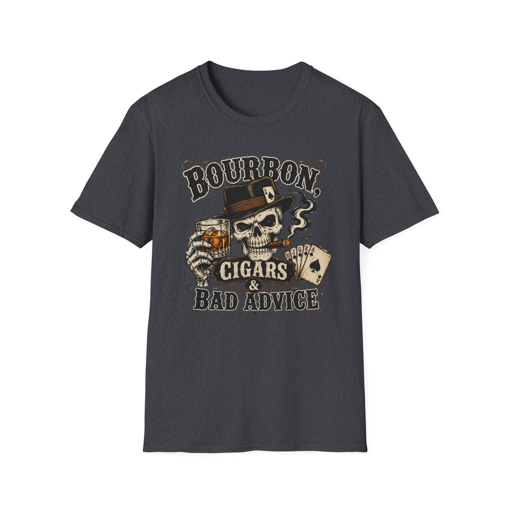 Copy of Bourbon, Cigars & Bad Advice T-Shirt — Skull Whiskey Bar Graphic Tee
