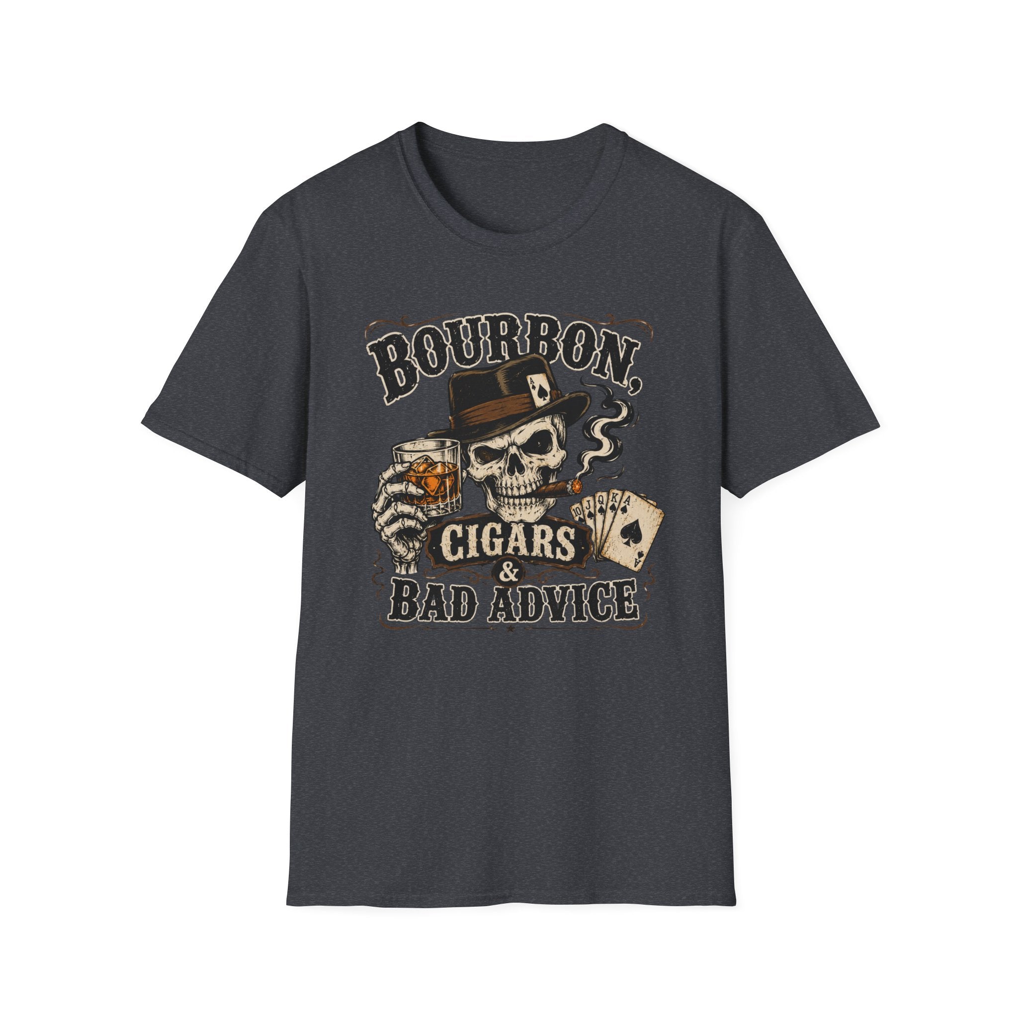 Copy of Bourbon, Cigars & Bad Advice T-Shirt — Skull Whiskey Bar Graphic Tee