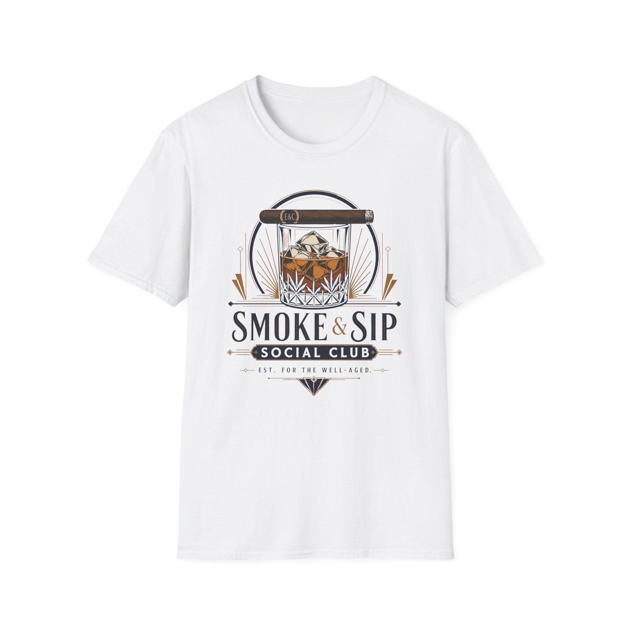 Copy of Smoke & Sip T-Shirt — 'Smoke & Sip Social Club' Whiskey Glass & Cigar Design