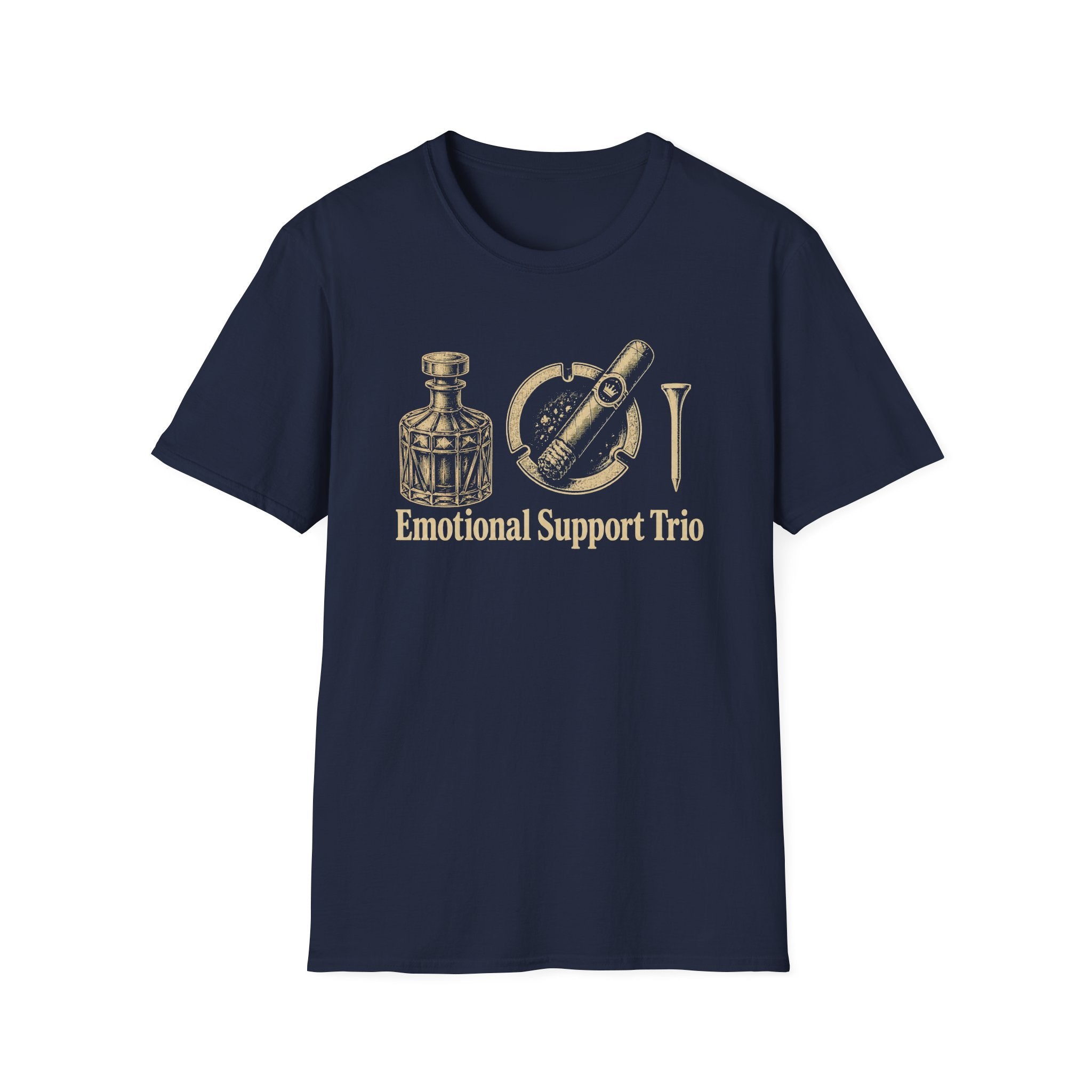 Emotional Support Trio (Whiskey Bottle, Cigar, Golf Tee) T-Shirt