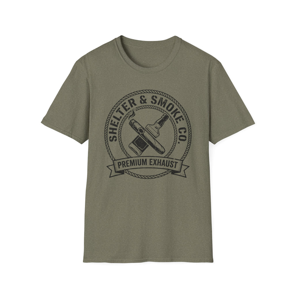 Copy of Shelter & Smoke Co. Vintage Logo T-Shirt — 'Premium Exhaust' Retro Graphic Tee