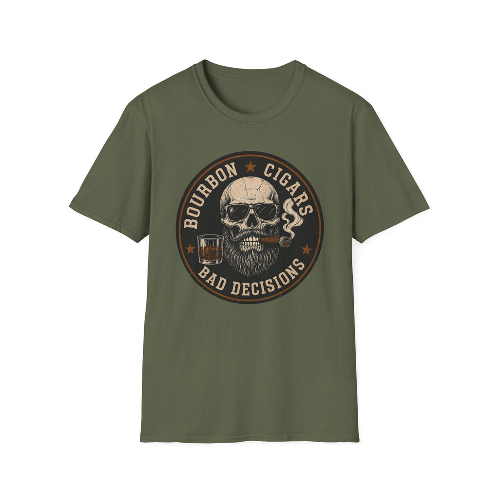 Bourbon Cigars Bad Decisions Skull T-Shirt