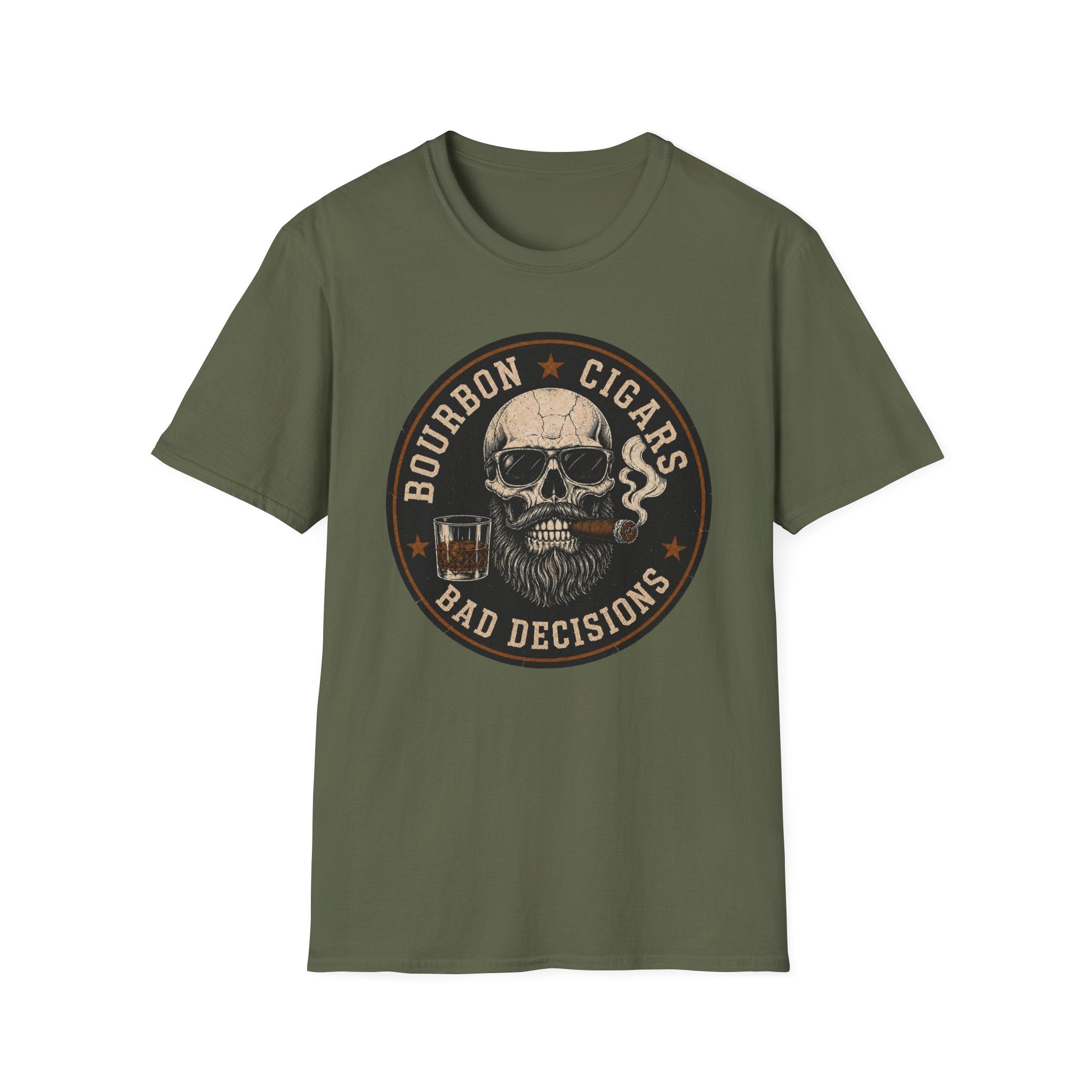 Bourbon Cigars Bad Decisions Skull T-Shirt