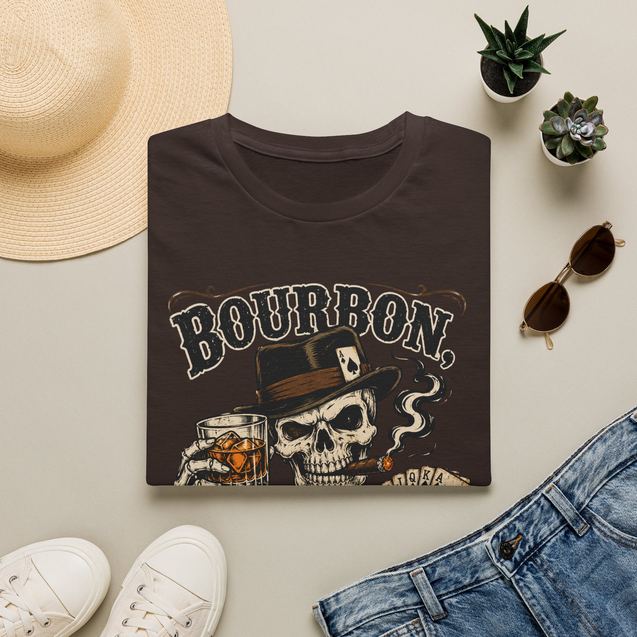 Copy of Bourbon, Cigars & Bad Advice T-Shirt — Skull Whiskey Bar Graphic Tee