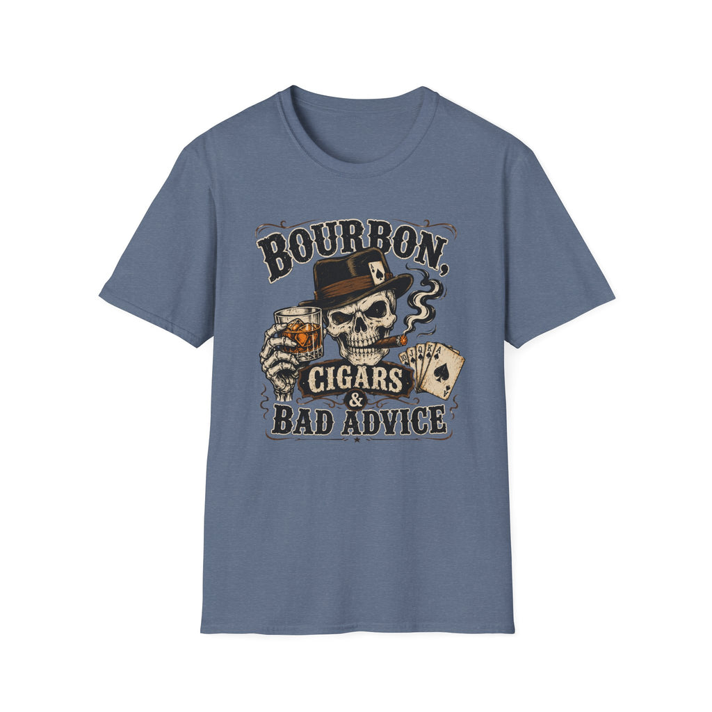 Copy of Bourbon, Cigars & Bad Advice T-Shirt — Skull Whiskey Bar Graphic Tee