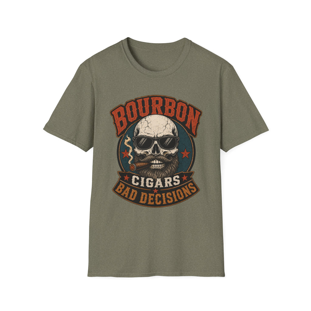 Copy of Bourbon Cigars Bad Decisions T-Shirt — Skull Vintage Bourbon Graphic Tee